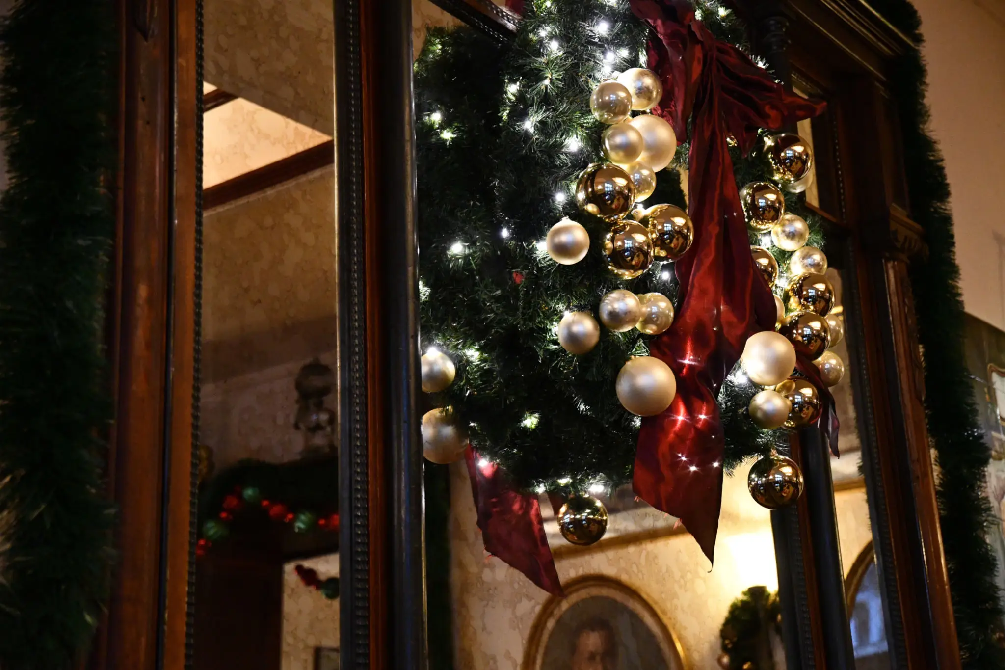 Christmas wreath with lights and ornaments