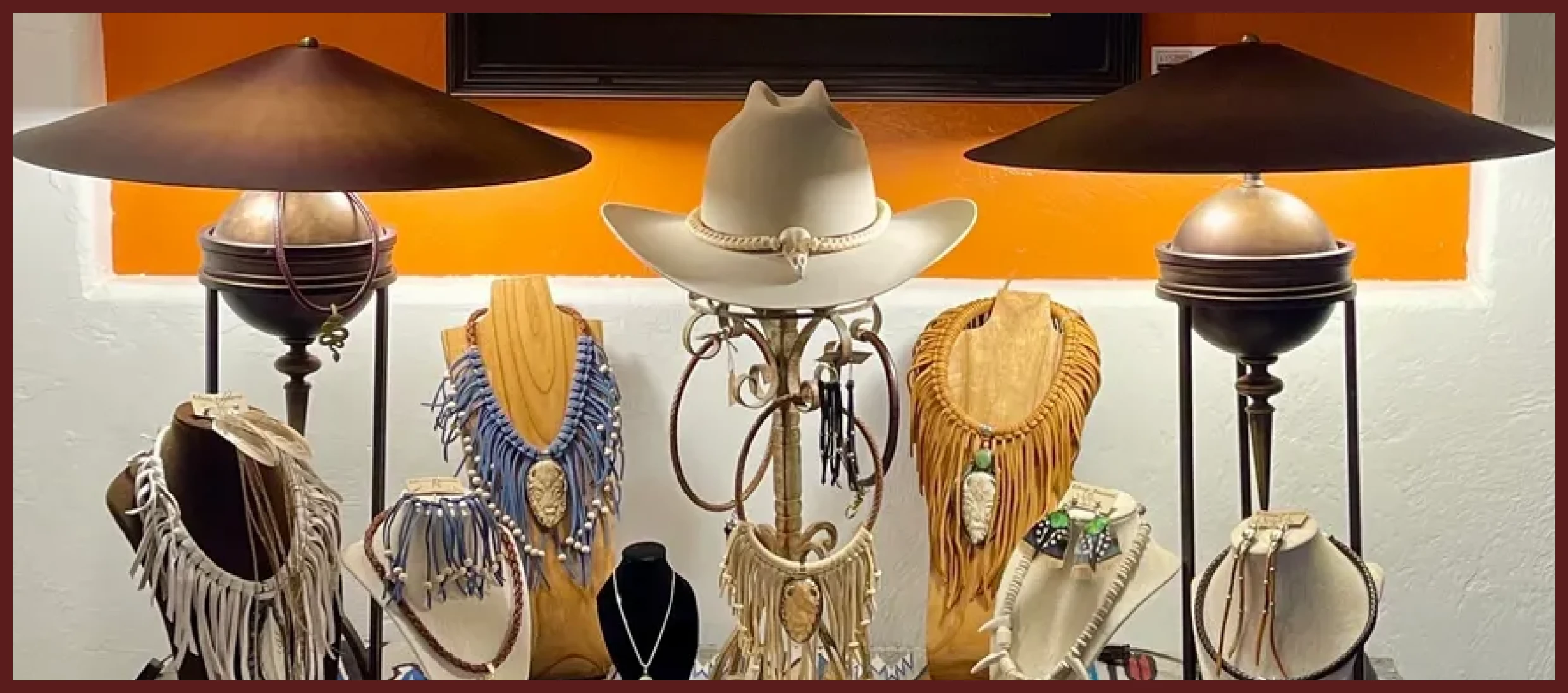 Rustic lamps illuminating cowboy accessories