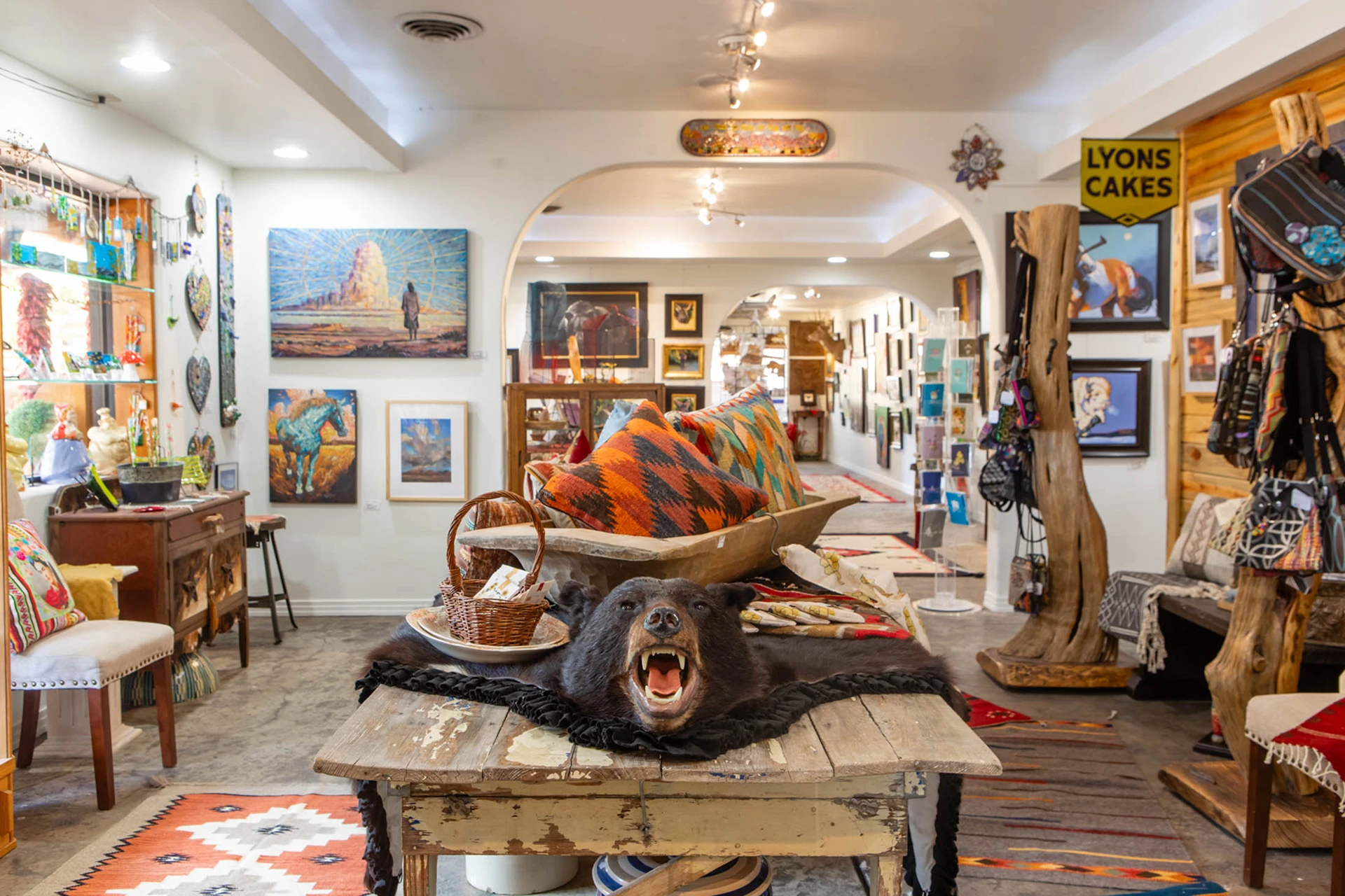 Southwestern gift shop interior with bear rug